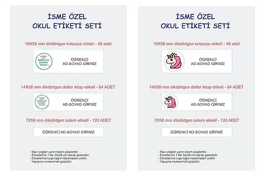 İkonunu Seç, Rengini Belirle: 3 Boy Kişiye Özel Okul Sticker Seti (232 Adet)